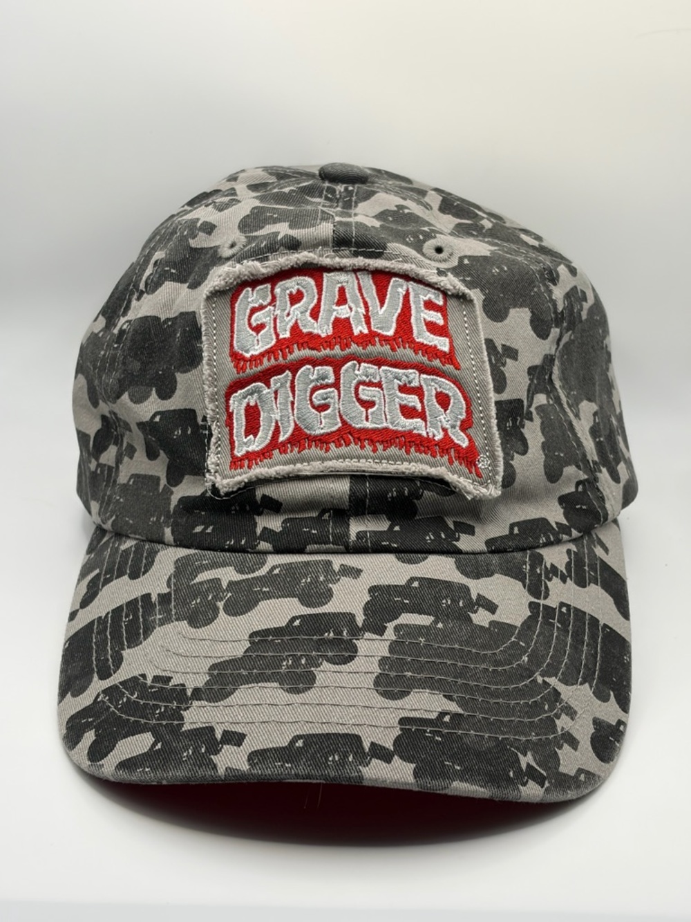 Monster Jam Grave Digger Camo Hat Distressed Logo Strapback Adult Cap